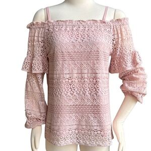 Parker "Jordana" Off Shoulder Boho Style Eyelet Lace Top Moonlight Pink Size M